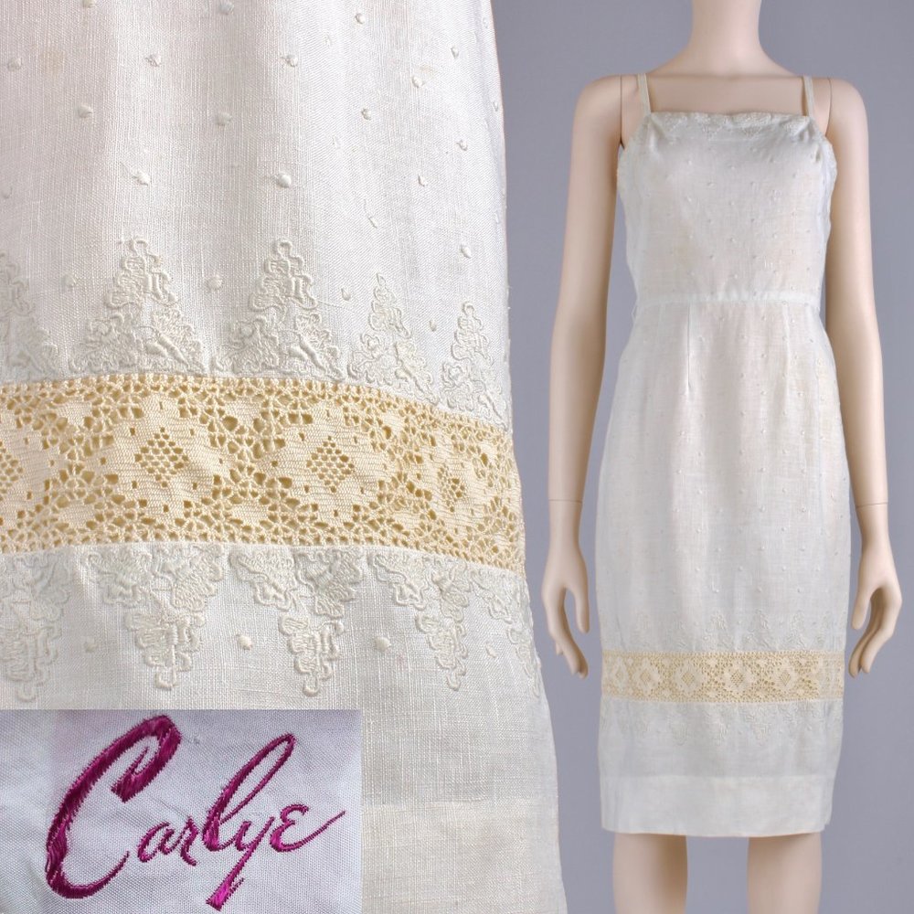 XS/S Vintage 50s Linen Embroidered Sun Dress